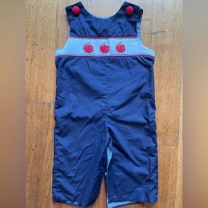 zuccini kids navy blue smocked apple overalls one piece - 18 months.